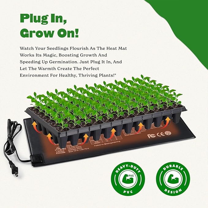 Epic Gardening Seedling Heat Mat for Plants – High-Performance 20W Heavy-Duty PVC Heating Mat for Seed Germination, Plant Growth, & Fermentation | Durable & Reliable Warmth for Indoor Gardening