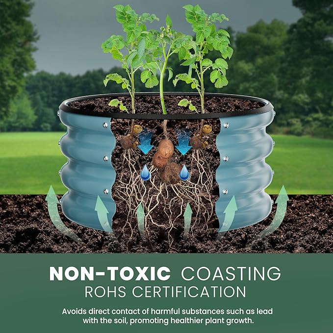 Round Galvanized Raised Garden Bed Kit, 2 Pcs 2 x 2 x 1ft Teal Blue Galvanized Garden Boxes, Outdoor for Vegetables