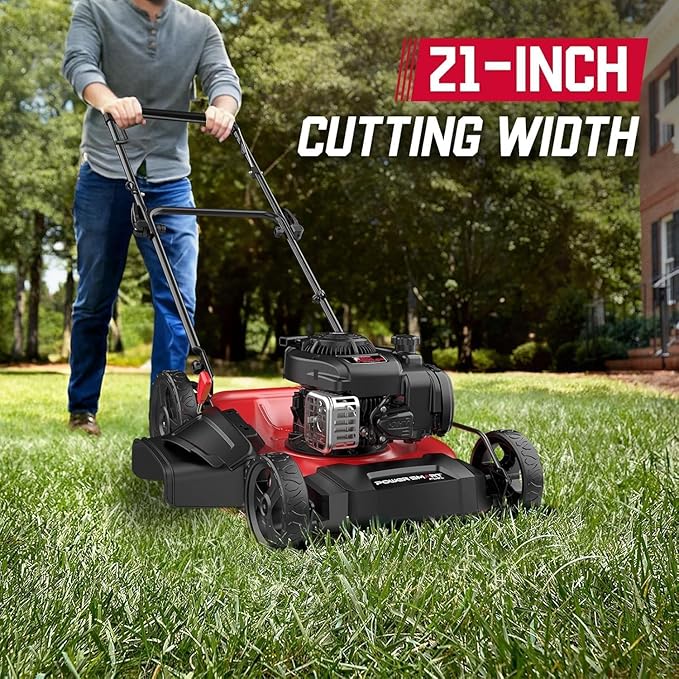 PowerSmart 21" Push Lawn Mower with B&S 125cc Engine, 2-in-1 Mulching and Side Discharge, Easy Assembly & Lightweight, Cordless Push Lawn Mowers for Garden Yard