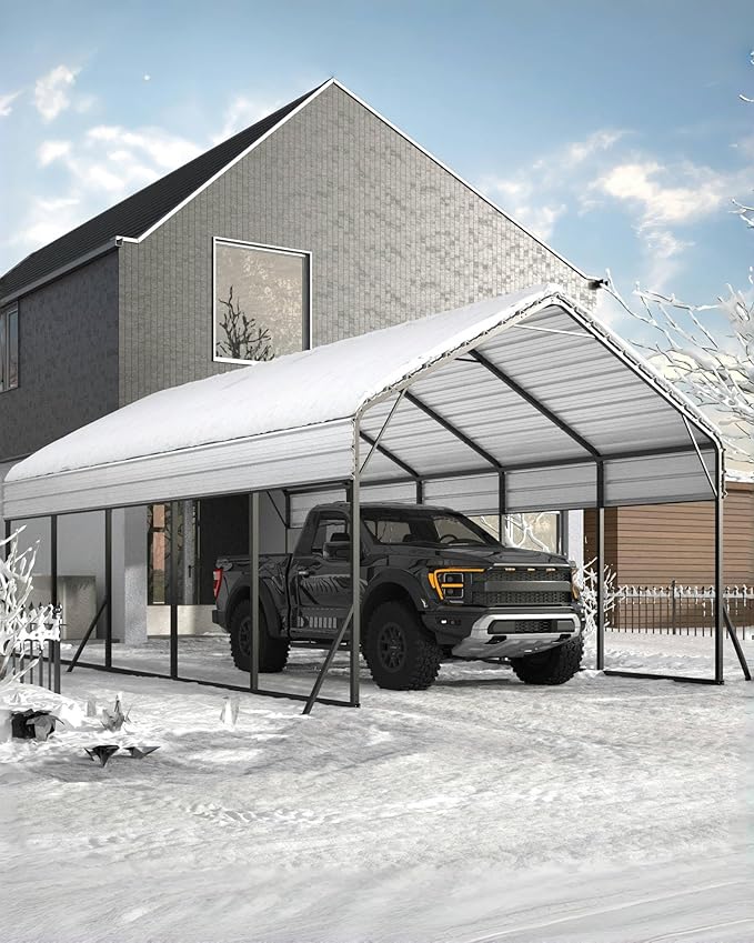 13x26x10 FT Metal Carport with Reinforced Frame, Galvanized Steel Roof & Enhanced Base Heavy Duty Car Ports for All-Weather Car Garage Shelter for Car, Truck, Pickup, SUV, Tractor, and Boat