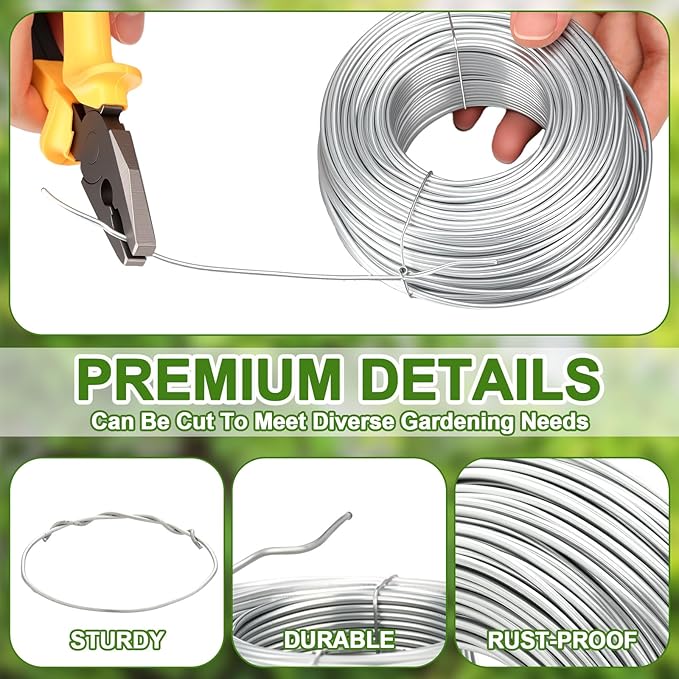 Blulu 200 ft Wire Trellis Kit 16 Gauge Galvanized Coated Steel Garden Wire Trellis with 20 Vine Eye Screws for Outdoor Wall Fence Grape Climbing Plants