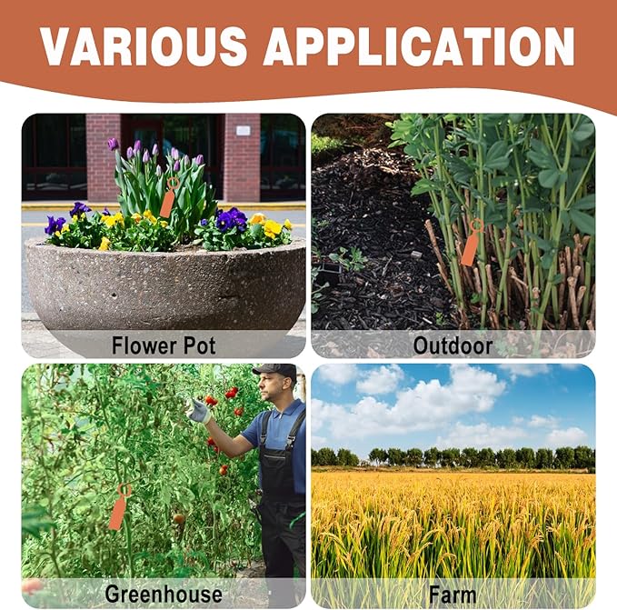 Plant Labels Yuanling 100Pcs Plastic Waterproof Plant Tree Tags Nursery Garden Markers for Indoor Outdoor Gardening Plants Vegetables Flowers Potted (Orange Color with 1 Marker Pen)