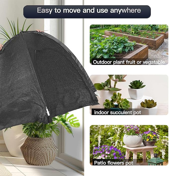 2pack Pop up Plant Sunshade Cloth,Plant Sun Shade Net for Flower UV Resistant Pest Guard Cover for Outdoor Gardens Sunblock Shade Cover with Carry Bag and 16 Stakes (Black)