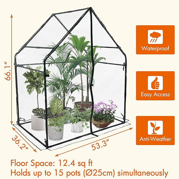 Gardzen Mini Greenhouse Heavy Duty Portable Green House, Clear Tent Small Greenhouse for Indoor Outdoor Plants 36.2”(L) x53.3”(W) x66.1”(H)