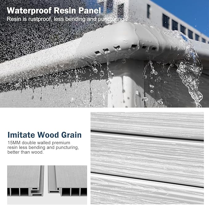 8x6 FT Resin Storage Sheds with Floor and Adjustable Openable Windows, Large Waterproof Garden Sheds with Base, Outside Plastic Sheds with 2 Windows for Backyard Garden Patio Lawn Tools Storage, Gray