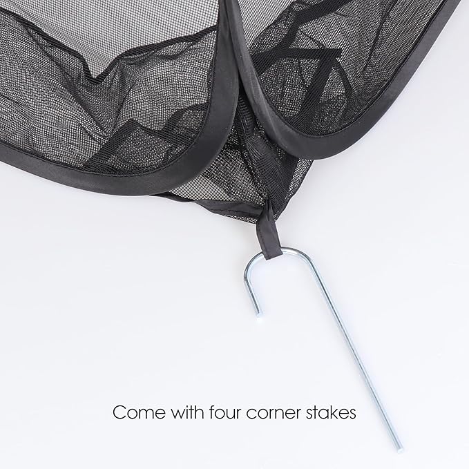 RESTCLOUD Mesh Plant Cover from Animals, Plant Netting Pest Guard Cover, Plant Tent Cage Pop-up with 4 Stakes for Vegetables, Fruits, Flowers (Black, 36 x 36 x 39 Inches)