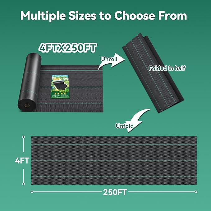 4ftx250ft Landscape Fabric, Weed Barrier Fabric Heavy Duty 3.2oz, Woven Geotextile Weed Blocker Landscaping Fabric, Ground Cover Weed Control Mat, Commercial Weed Cloth Garden Bed Liner