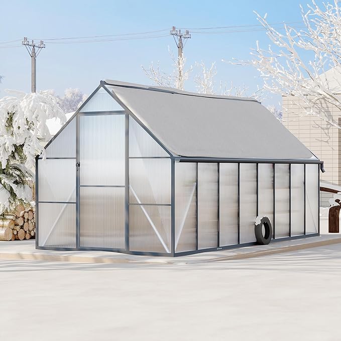 8'x16' Aluminum-Framed Polycarbonate Greenhouse, Heavy Duty Polycarbonate Greenhouse with Quick Setup Structure and Roof Vent, Large Enhanced Aluminum GreenhouseKit for Outdoors