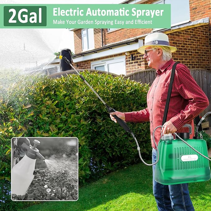 Battery Powered Sprayer, 2 Gallon Electric Sprayers in Lawn and Garden Sprayer Pump Sprayer Outdoor Battery Operated Sprayer for Lawn & Garden
