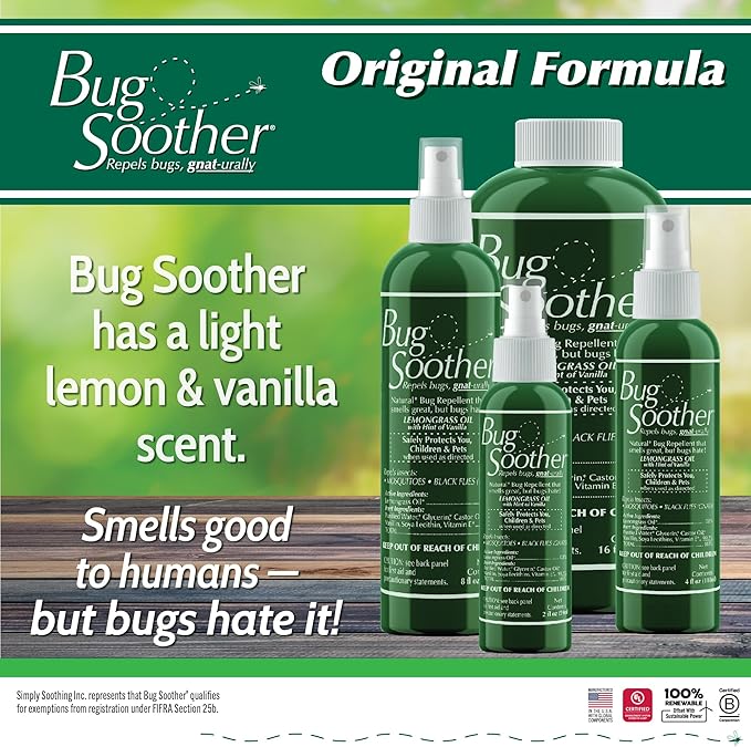 Bug Soother Spray 8 oz - Natural Insect, Gnat and Mosquito Repellent & Deterrent - Safe Bug Spray for Adults, Kids, Pets, & Environment - Made in USA