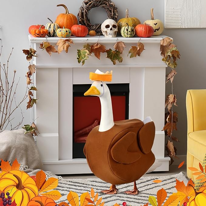 Outus Thanksgiving Turkey Goose Outfits Funny Turkey Outfit for Porch Goose 23inch Lawn Pumpkin Pie Geese Clothes for Plastic Cement Geese Thanksgiving Fall Outdoor Yard Garden Decor