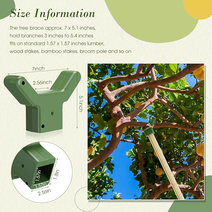 Yungyan 4 Pcs Tree Support, Plastic Fruit Tree Branch Support Device Tree Brace Prevent Them from Breaking for Vineyards Ornamental Gardens Orchards Fits on Standard 1.57 x 1.57 Inch Lumber (Green)