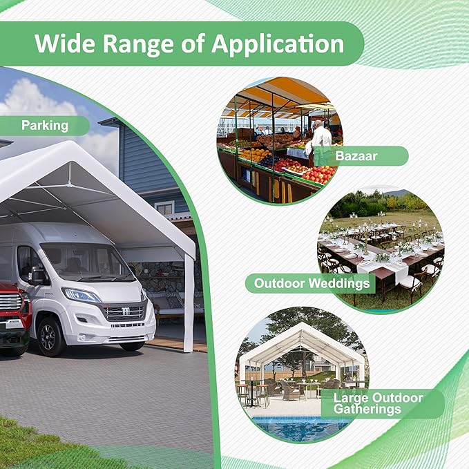 Heavy Duty Car Port - 20'x20' with Roll-up Sidewall, Ventilated Windows, Removable Sidewalls, Portable Outdoor Garage for Car, Truck, Boat, Canopy, Gray