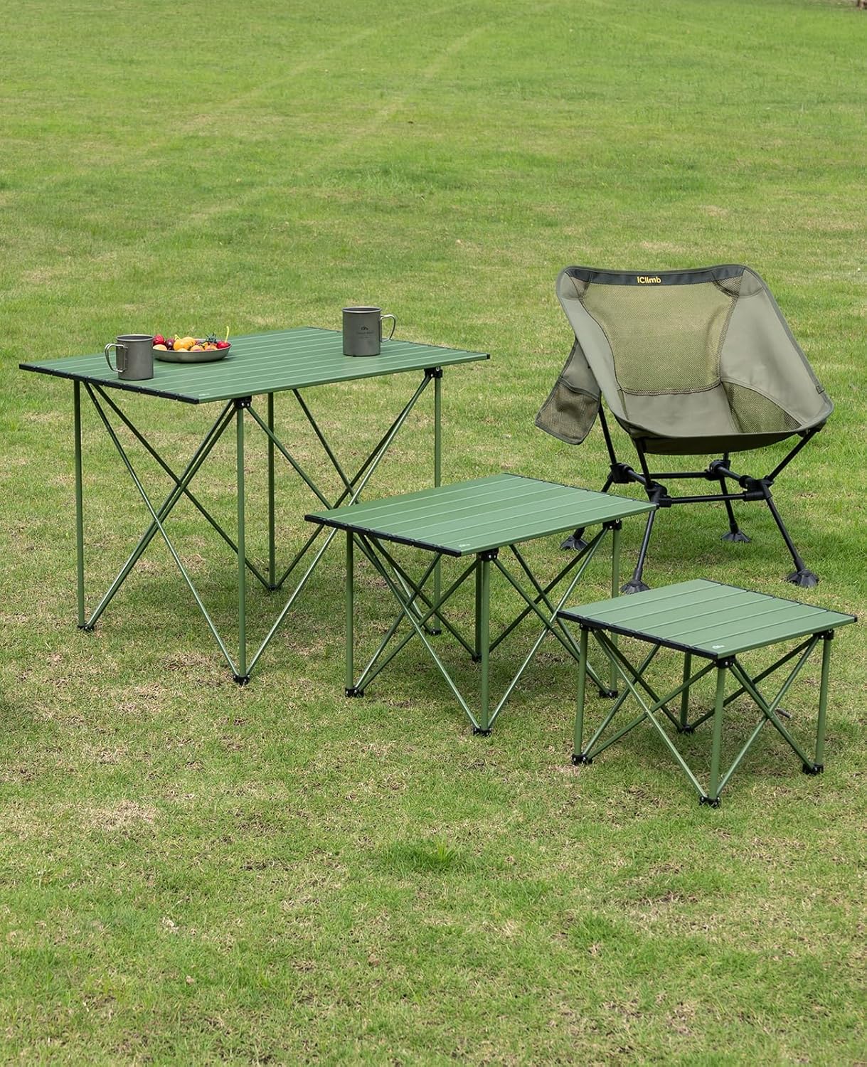 iClimb Ultralight Compact Camping Folding Table with Carry Bag (Reinforced Green - L)