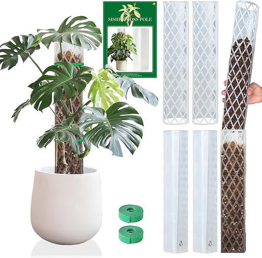 Sisher 16 Inch 6Pcs Plastic Moss Pole for Plants Monstera,Stackable D Shape Moss Pole for Indoor Climbing Plants with 2pcs Garden Ties Work with Sphagnum Moss