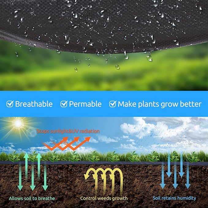 4ft x 100ft Durable Weed Barrier Fabric, 3.2oz Heavy-Duty Landscaping Fabric, Permeable Ground Cover for Garden, Lawn, and Outdoor Projects, Easy to Install, with 30 Staples