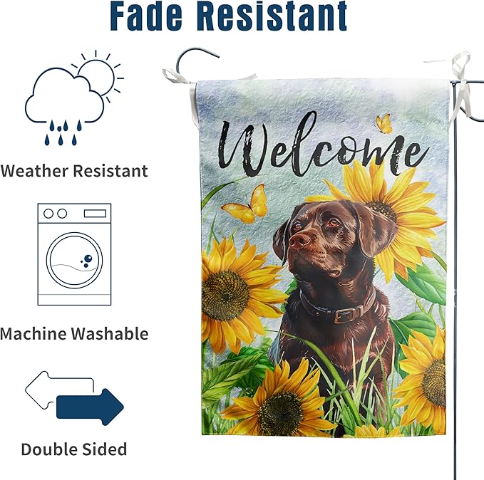 Sunflower Chocolate Lab Garden Flag Summer Spring Garden Flags for Outside Floral Labrador Dog Yard Flag Small Outdoor Welcome Flags 12x18 Double Sided