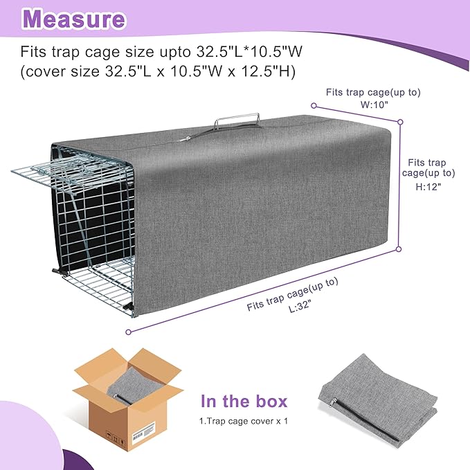 Deblue Trap Cage Cover, Live Animal Trap Cage Cover, Stray Cat Trap Cover Fits for 1-Door Humane Trap 32 x 10 x 12 Inches - (Only Cover)