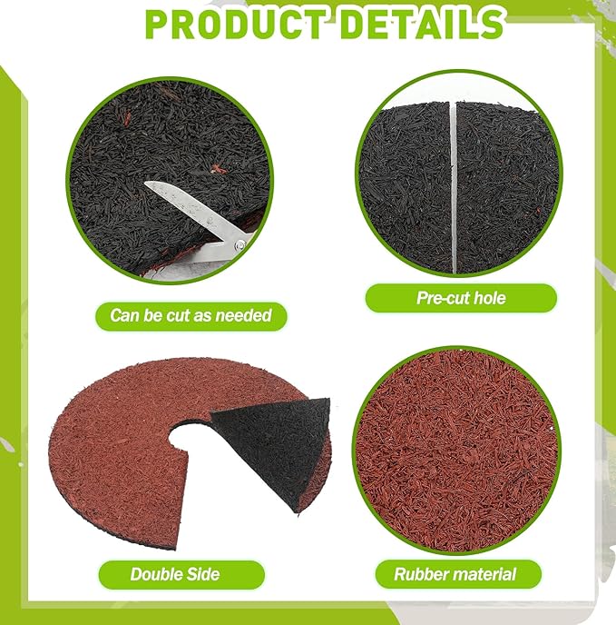 Peryiter 6 Pcs Rubber Mulch Tree Ring Heavy Duty Rubber Mulch Mat Tree Protector Weed Barrier Mats Round Root Barrier for Weed Grass Control Root Protection (24 Inches)