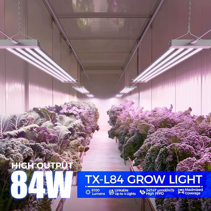 Barrina TX-L63 3FT LED Grow Light, 63W, 4 Panels Wider Coverage, Full Spectrum, High PPFD, Super Bright, Linkable, Hanging Fixture, Plant Stand with Grow Light for Indoor, Vegetable, Seeding, 1 Pack