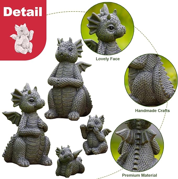 Nacome Dragon Statues for Fairy Garden Accessories: Outdoor Set of 4 Table Sculptures for Clearance Outside Lawn Ornaments Porch Patio Balcony Yard – Gifts for Mom Grandma