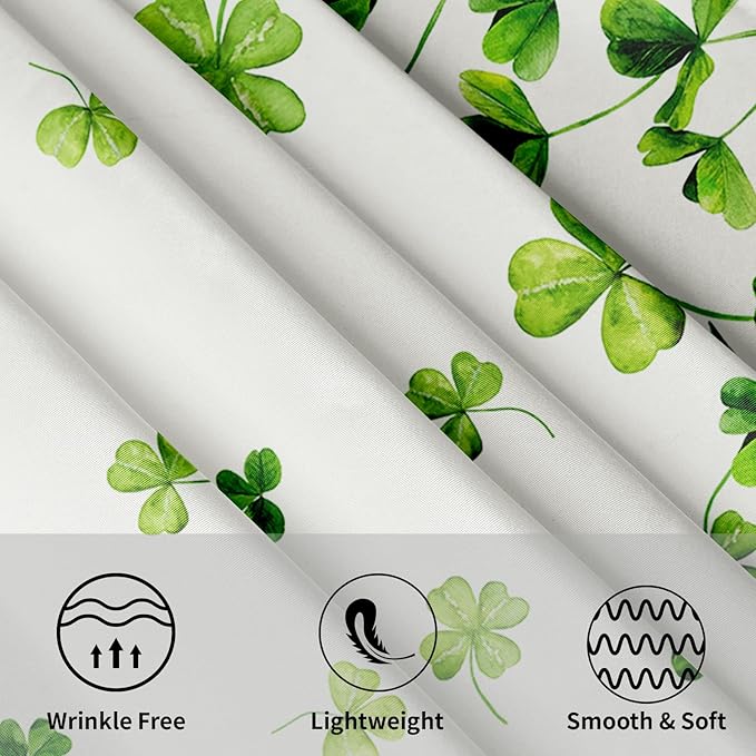 St. Patrick’s Day Round Tablecloth, Lucky Shamrock Table Cloth, Green and White Tablecloths, Four Leaf Clovers Waterproof Table Cover for Dinner Room Holiday Party Kitchen Decoration, 60 Inch