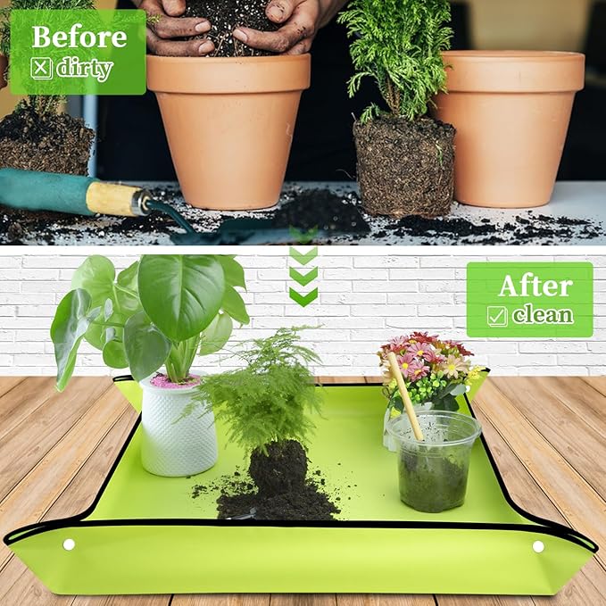 SupKing Repotting Mat 29.5"x 29.5" for Indoor Plant Transplanting Green Large Garden Mat Gift for Plant Lovers Oxford Fabric Portable Potting Tray for Gardening Mess Control