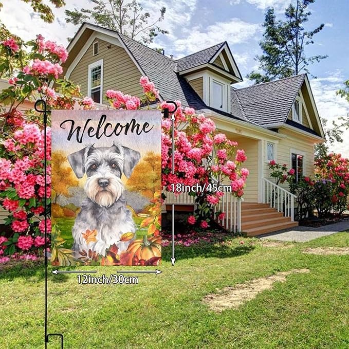 Schnauzer Autumn Pumpkin Fall Dog Garden Flag Welcome Party Outdoor Outside Decorations Picks Home House Garden Yard Decor 12x18 Inch