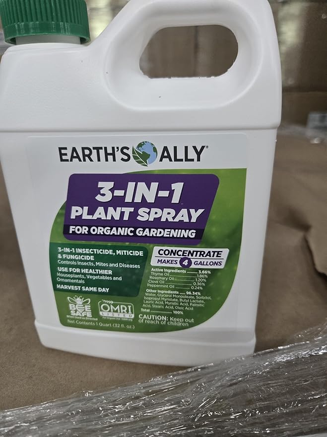 Earth's Ally 3-in-1 Plant Spray 32 oz Conc. Makes 4 gal | Insecticide, Fungicide & Spider Mite Control for Organic Gardening