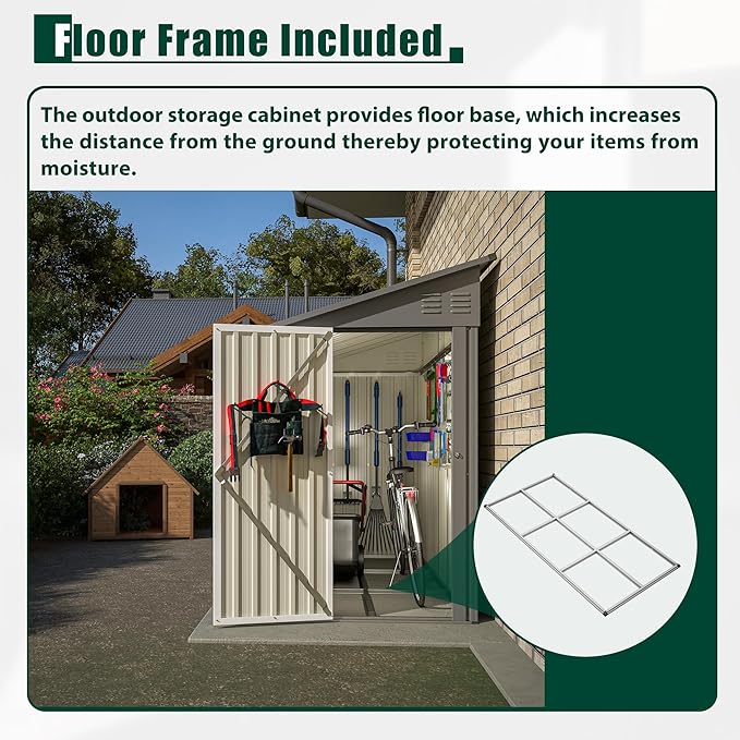 4×8 FT Outdoor Metal Storage Shed,Heavy-Duty Lean to Storage Shed with Floor Base,Garden Tool Metal Storage House W/Lockable Door and 2 Air Vents,Weather Resistant,for Backyard,Patio,Lawn,Gray
