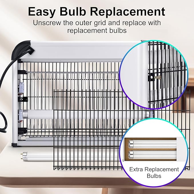 Upgraded 3800V Mosquito Zapper, High-Voltage Electric Bug Zapper Indoor Mosquito Killer Lamp Fly Moth Gnat Traps W/ 2 Replacement Bulbs