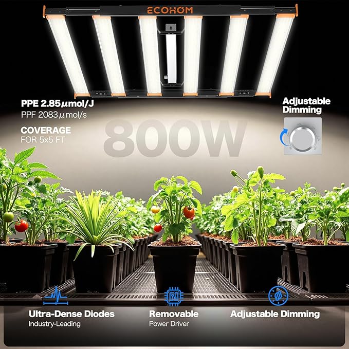 800W LED Grow Light, 5x5ft Coverage Full Spectrum Daisy Chain Growing Light, Dimmable & Retractable Bar Style Grow Lamp for Indoor Plants Greenhouse Vegetable Flower