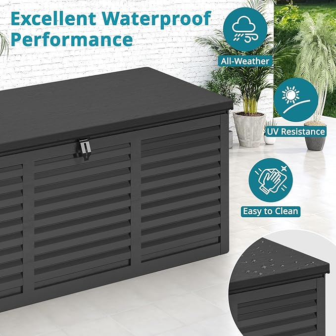 Resin Deck Box, 130 Gallon Outdoor Storage Box with Lockable Lid, Waterproof Patio Storage for Garden Tools & Outdoor Accessories (Dark Black)