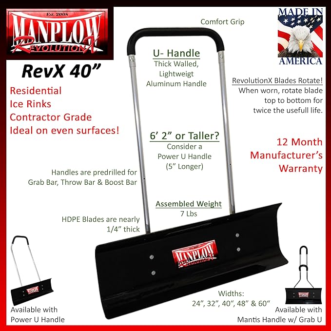 MANPLOW RevolutionX Snow Pusher with U Handle (40 Inch)