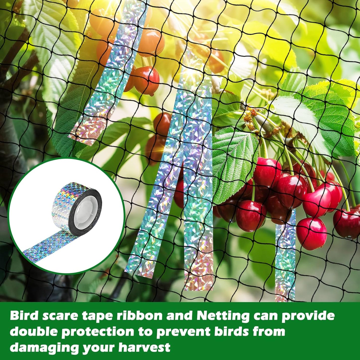 Chicken Netting Roof Hawk 100'x100' with 2" Mesh, Heavy Duty Bird Nettings for Garden with Birds Scare Tape, Nylon Bird Netting for Chicken Coop, Avian Nettings Deer Fence Fruit Tree Net