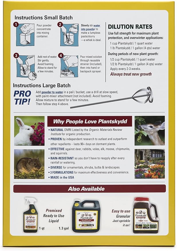 Plantskydd Animal Repellent - Repels Deer, Rabbits, Elk, Moose, Hares, Voles, Squirrels, Chipmunks and Other Herbivores; Wettable Powder Concentrate - 2.2 LB Box - Makes 2.5 Gallon Liquid (PSP-R2)