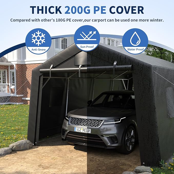 12'×20' Heavy Duty Carport,Car Canopy Portable Garage with Roll-up Zipper Door,Thick Shelter Storage Canopy Tent with All-Steel Metal Frame,Sunshade Waterproof for Motorcycle Car, Truck,SUV