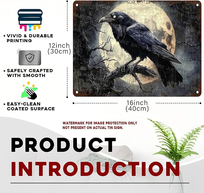 Halloween Crow Vintage Metal Tin Sign for Home Bar Kitchen Hotel Dining Room Coffee 12x16inch