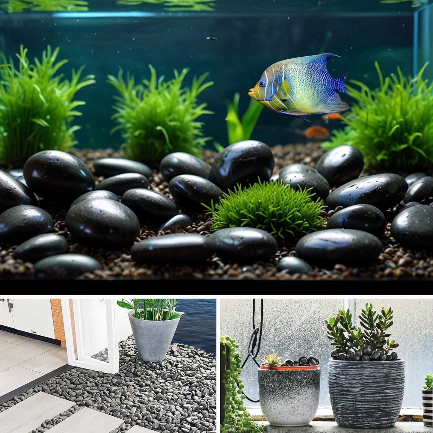 Large River Rocks 20lbs, 2-3 Inch Black Pebbles for Plants, High Polished Natural Decorative Stones for Aquarium Vase Filler Fish Tank Landscaping Garden