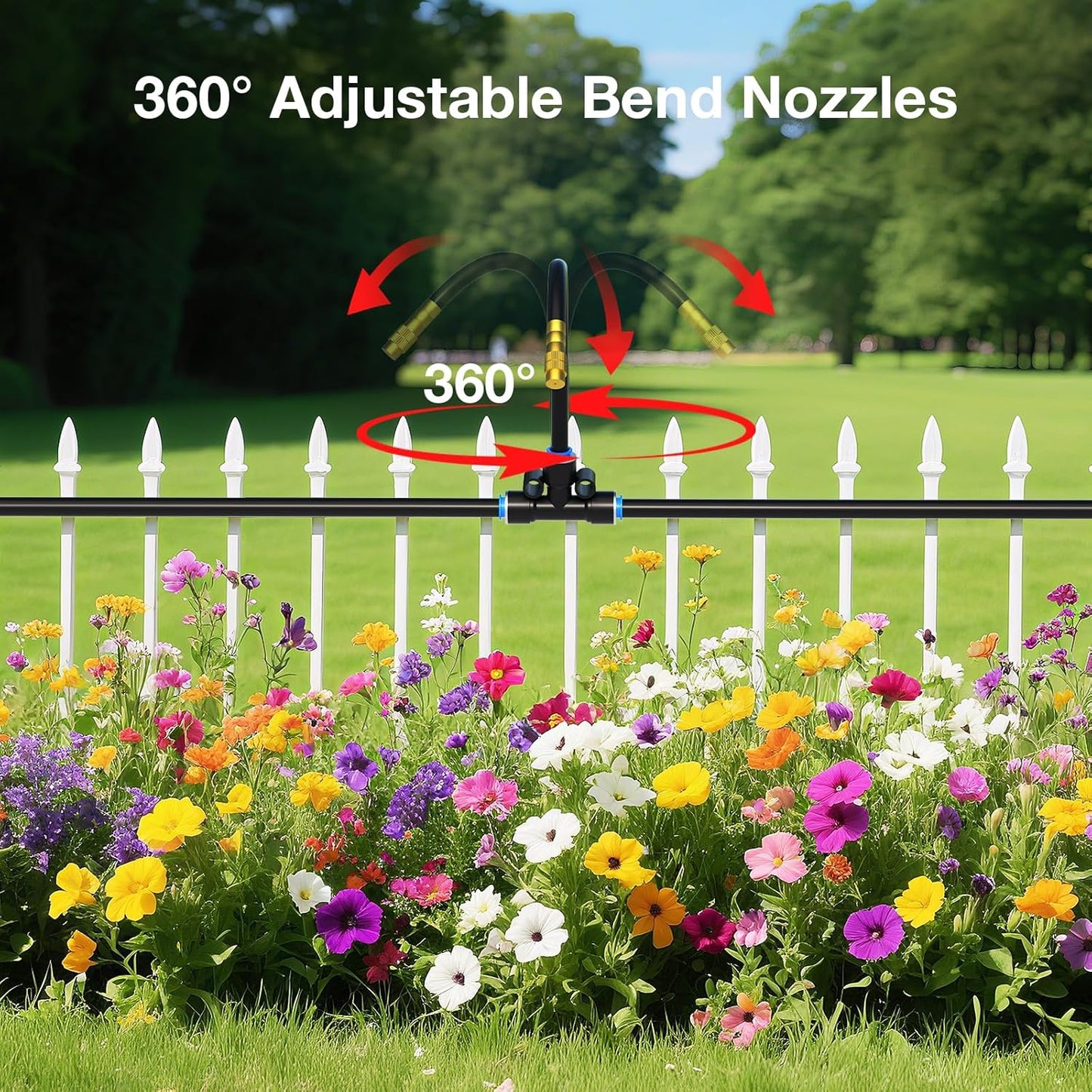 Mixc 100Ft 1/4" Drip Irrigation System,2025-Upgrade Garden Irrigation Kit with 16pcs Adjustable Copper Nozzles,Automatic Atomizing Watering System for Outdoor,Raised Bed,Potted Plant,Lawn,Greenhouse