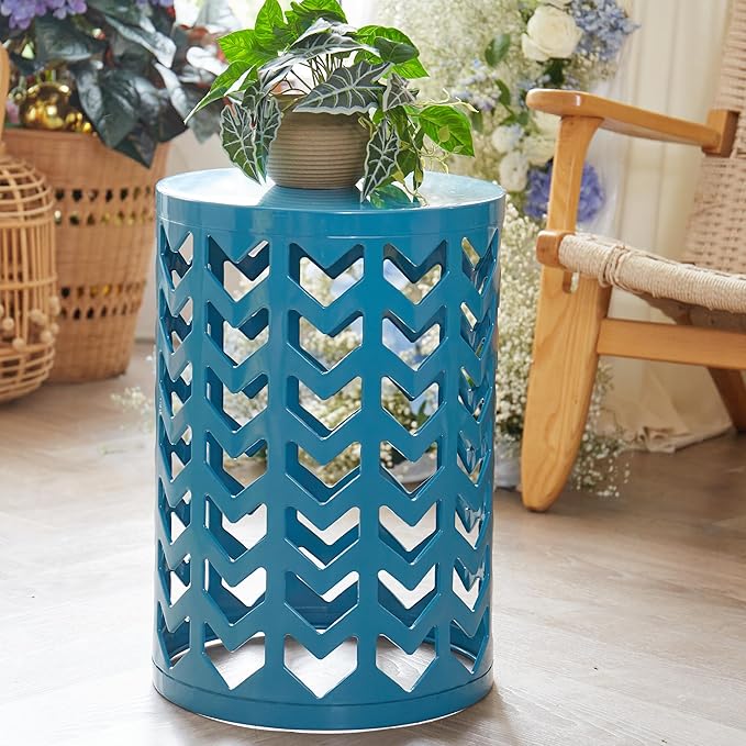 Y&M Set of 3 Nesting Metal Round Coffee Table, Side Table End Table for Indoor Outdoor Multifunctional Use,Heavy Duty Metal Plant Stand Decorative Garden Stool- Blue(Ship from US)