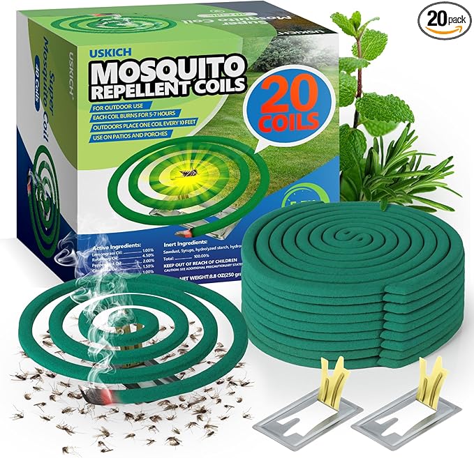 Mosquito Repellent Coils -Mosquito Repellent Outdoor Patio Fresh Scent,Use Reaches Up to 10 feet, Each Mosquito Coils Burns for 5-7 Hours (Contains 20 coils & 2 Stands)