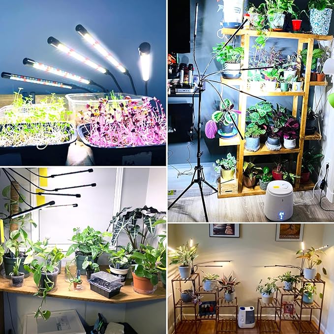 Wolezek Grow Lights for Indoor Plants Full Spectrum, 100 LEDs Plant Lights for Indoor Growing with Adjustable Stand, 5-Head Plant Grow Lights with Auto 6/12/16H Timer, Ideal for Large & Tall Plants
