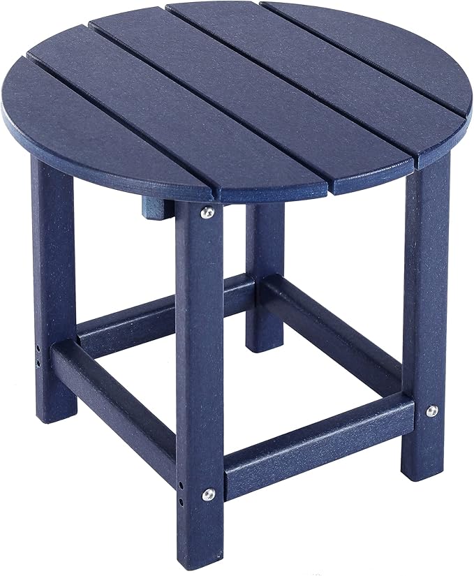 LZRS Round Adirondack Patio Side Table End Table, Outdoor Side Tables for Patio, Backyard,Pool, Indoor Companion, Easy Maintenance & Weather Resistant(Navy Blue)