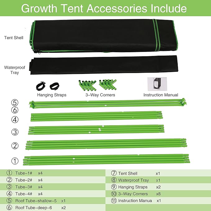 Grow Tent Kit, 60''x60''x80'' Greenhouse Tent with 19mm Poles, High Reflective 600D Mylar Hydroponic Tent with Observation Windows for Indoor Plant Growing(Black)