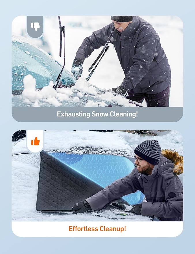 AstroAI Windshield Snow Cover, Windshield Cover for Ice and Snow 4-Layer Protection for Snow, Ice, UV, Frost Wiper & Mirror Covers, Windproof Sunshade Cover for Cars, Sedans, and Compact SUVs (Middle)