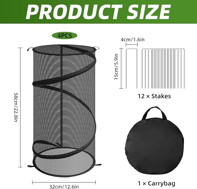 4 Pcs Pop up Plant Covers from Animals, 22.8" x12.6"Round Foldable Plant Covers, Garden Plant Protectors with Stakes for Outdoor Plants (Black)