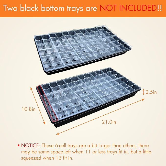 Gardzen 30 Pack 6-Cell Seed Starting Tray for Seedlings, Plant Starter Trays with Drainage Holes for Seed Germination, 5.4x3.7 inches, Clear