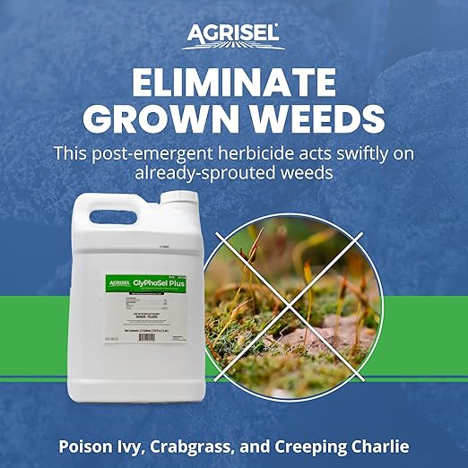 GlyPhoSel Plus Weed Killer, Post Emergent, Long-Lasting Action, Eliminates Tough Weeds from Leaf to Root, For Non-Crop Areas, Pet Safe, Includes 3-pack of Agrisel Protective Gloves, 320 Ounces