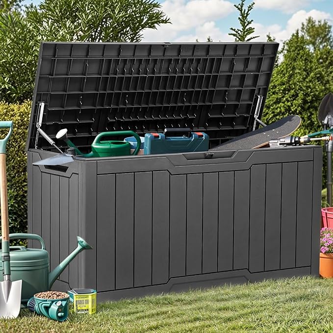 YITAHOME 80 Gallon Resin Deck Box, Weather Resistant Outdoor Storage Box, Lockable Indoor Outdoor Storage for Supplies and Essentials, Dark Gray